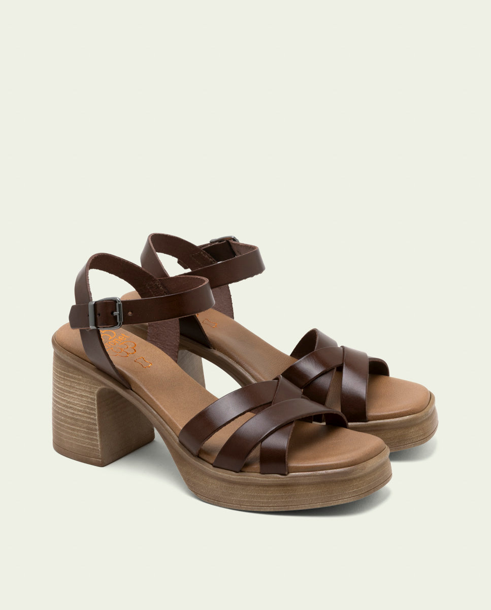 SANDALE À TALON EN CUIR ISIS MOKA