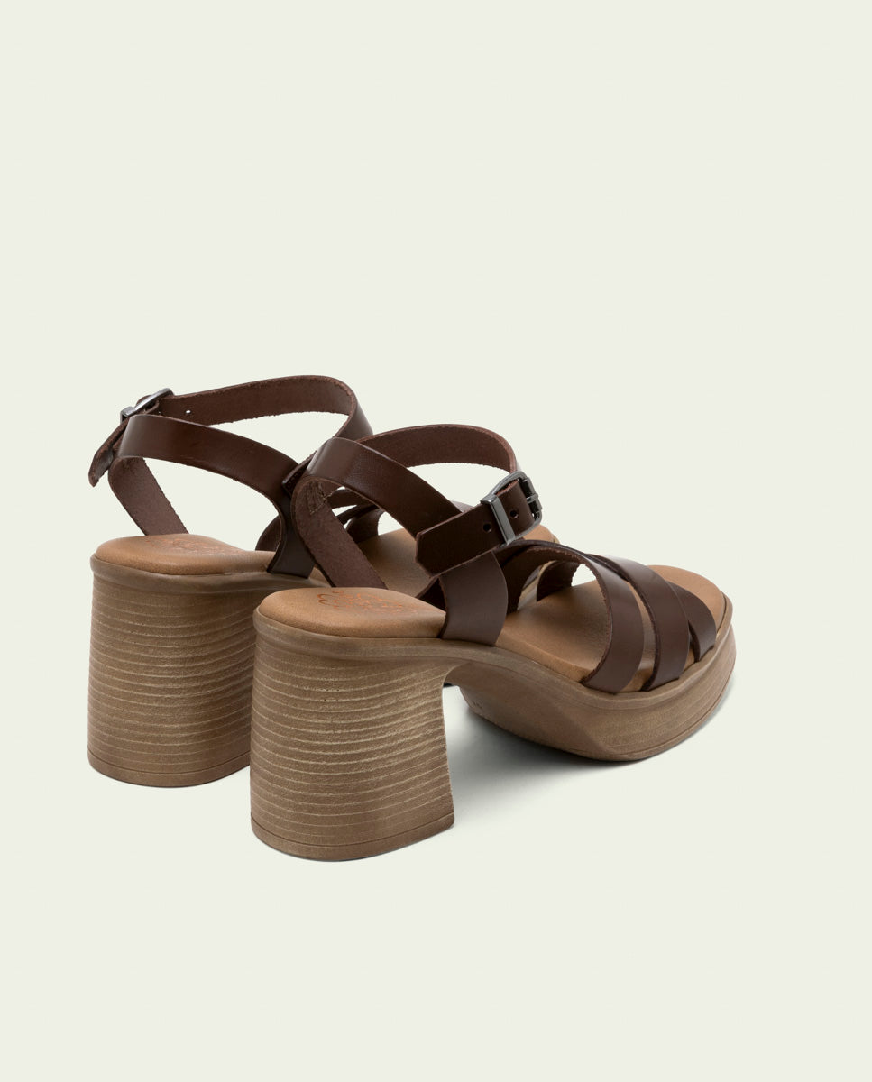 SANDALE À TALON EN CUIR ISIS MOKA