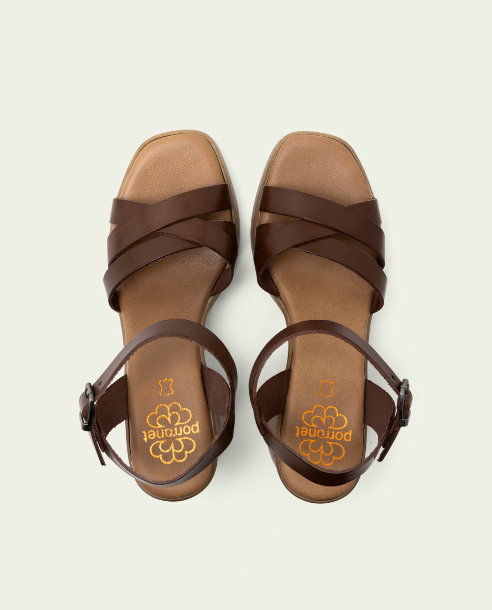 SANDALE À TALON EN CUIR ISIS MOKA