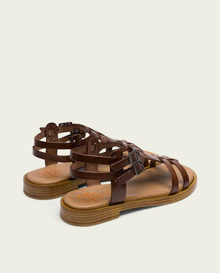 SANDALES PLATES EN CUIR ROMAIN MOKA MAGNOLIA