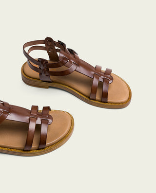 SANDALES PLATES EN CUIR ROMAIN MOKA MAGNOLIA