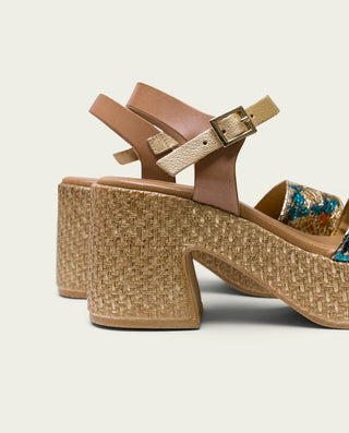 SANDALE À TALON EN CUIR METALLISÉ TAUPE DORÉ JIMENA