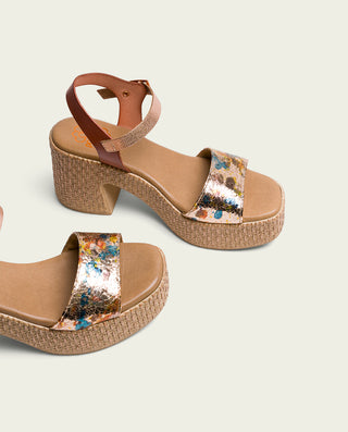 SANDALE À TALON EN CUIR MÉTALLISÉ EN CUIR ROSE JIMENA
