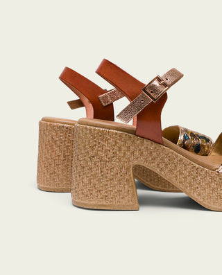 SANDALE À TALON EN CUIR MÉTALLISÉ EN CUIR ROSE JIMENA