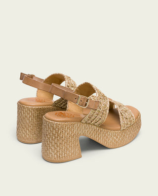 SANDALE À TALON EN CUIR TEXTILE TAUPE JANA