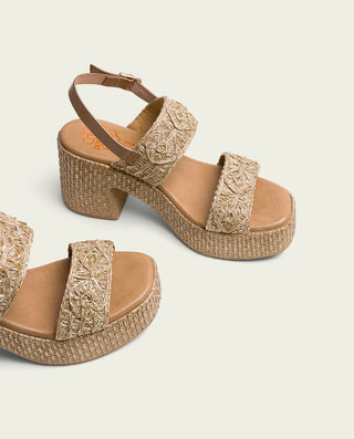 SANDALE À TALON EN CUIR TEXTILE TAUPE JANA