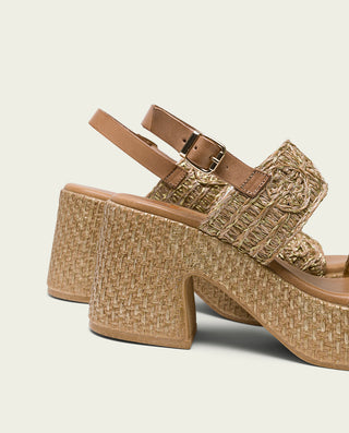 SANDALE À TALON EN CUIR TEXTILE TAUPE JANA