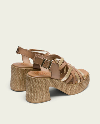 SANDALE À TALON EN CUIR BRIDES TAUPE DORÉ JAZMIN