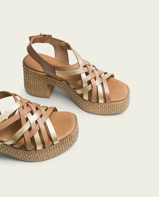 SANDALE À TALON EN CUIR BRIDES TAUPE DORÉ JAZMIN
