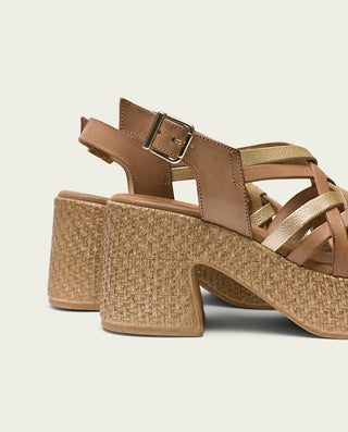 SANDALE À TALON EN CUIR BRIDES TAUPE DORÉ JAZMIN