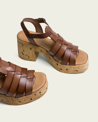 SANDALE À TALON EN CUIR MOKA ZULMA