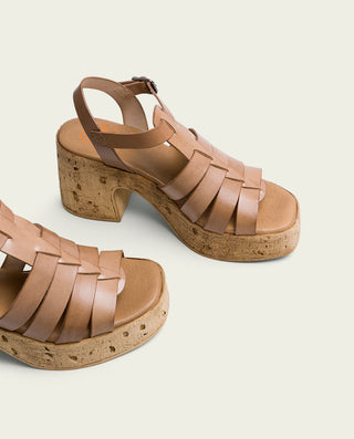 SANDALE À TALON EN CUIR TAUPE ZULMA