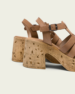 SANDALE À TALON EN CUIR TAUPE ZULMA