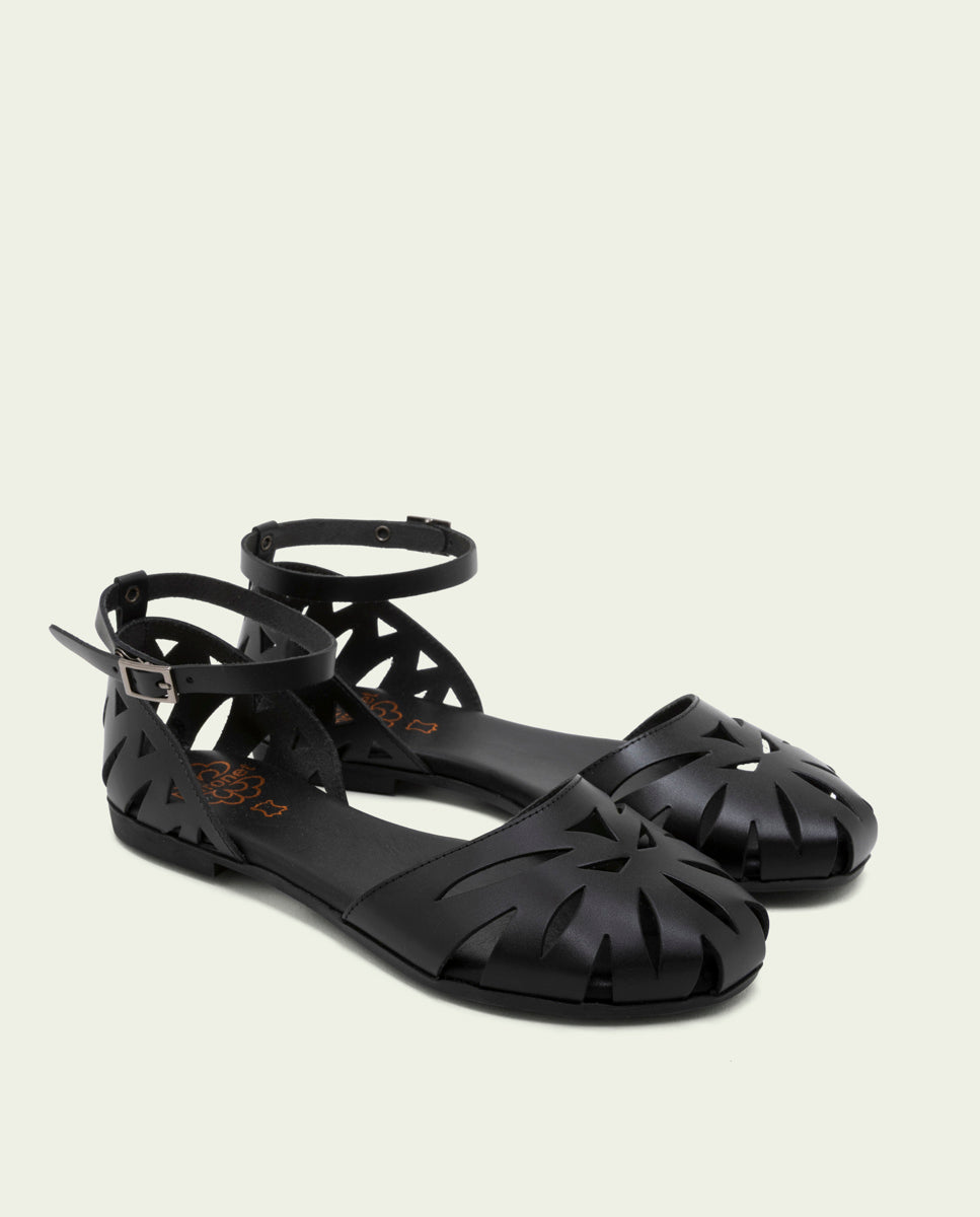 SANDALE PLATE EN CUIR ALICE NOIR
