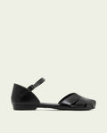 SANDALE PLATE EN CUIR NOIR ALBA