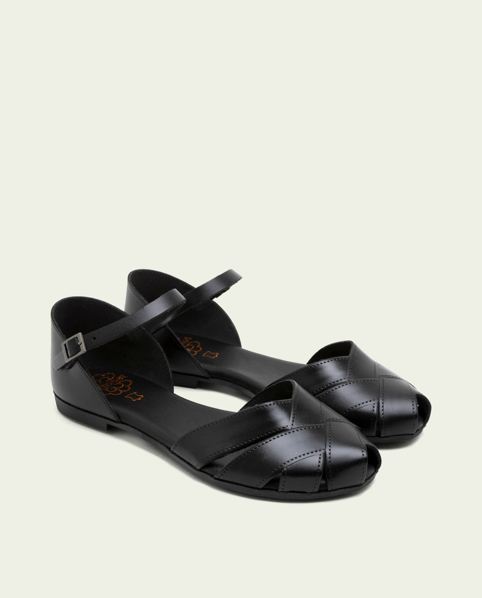 SANDALE PLATE EN CUIR NOIR ALBA