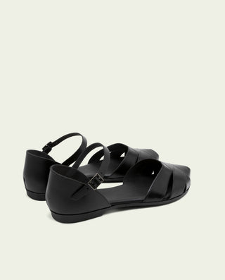 SANDALE PLATE EN CUIR NOIR ALBA