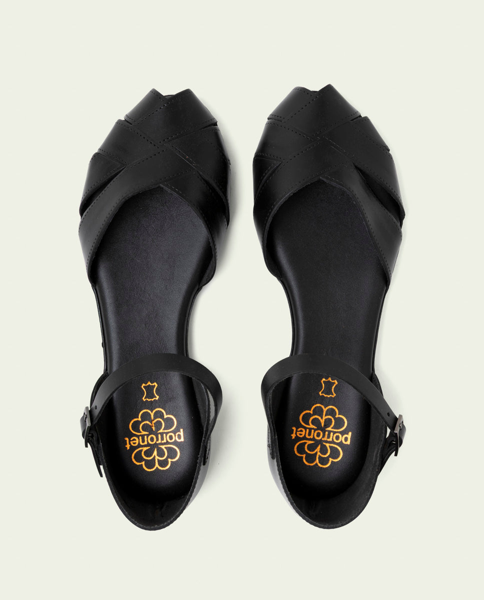 SANDALE PLATE EN CUIR NOIR ALBA