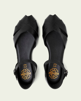 SANDALE PLATE EN CUIR NOIR ALBA