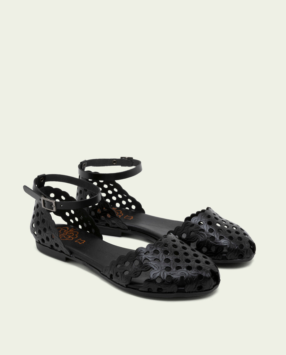 SANDALE PLATE EN CUIR ARIA NOIR
