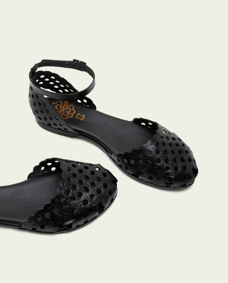 SANDALE PLATE EN CUIR ARIA NOIR
