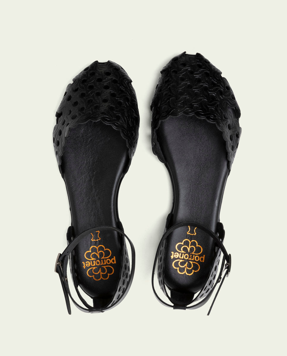 SANDALE PLATE EN CUIR ARIA NOIR