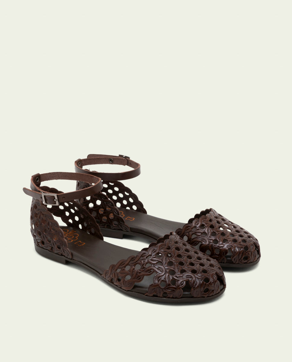 SANDALE PLATE EN CUIR ARIA MOKA