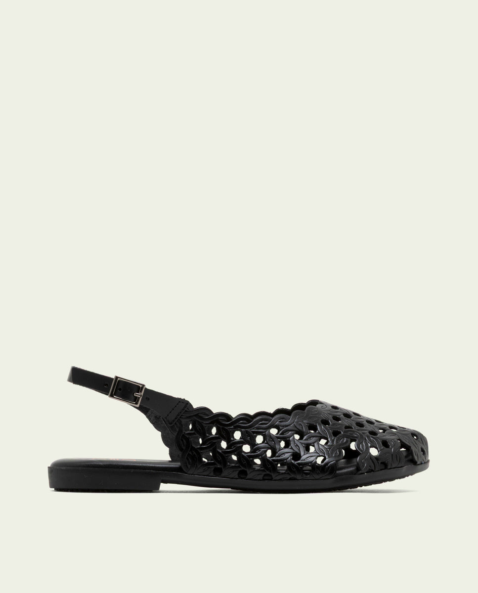 SANDALE PLATE EN CUIR AGATE NOIR