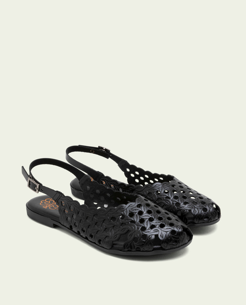 SANDALE PLATE EN CUIR AGATE NOIR