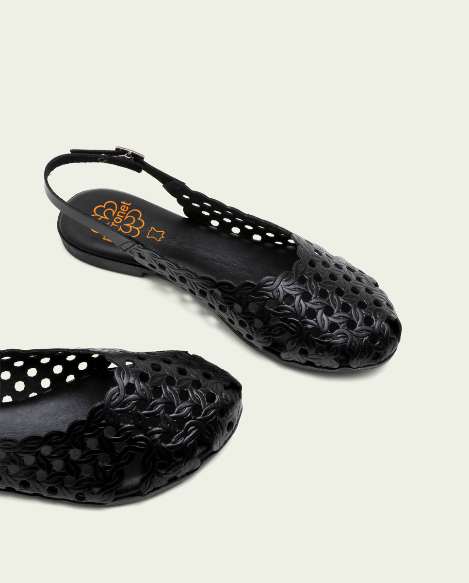 SANDALE PLATE EN CUIR AGATE NOIR
