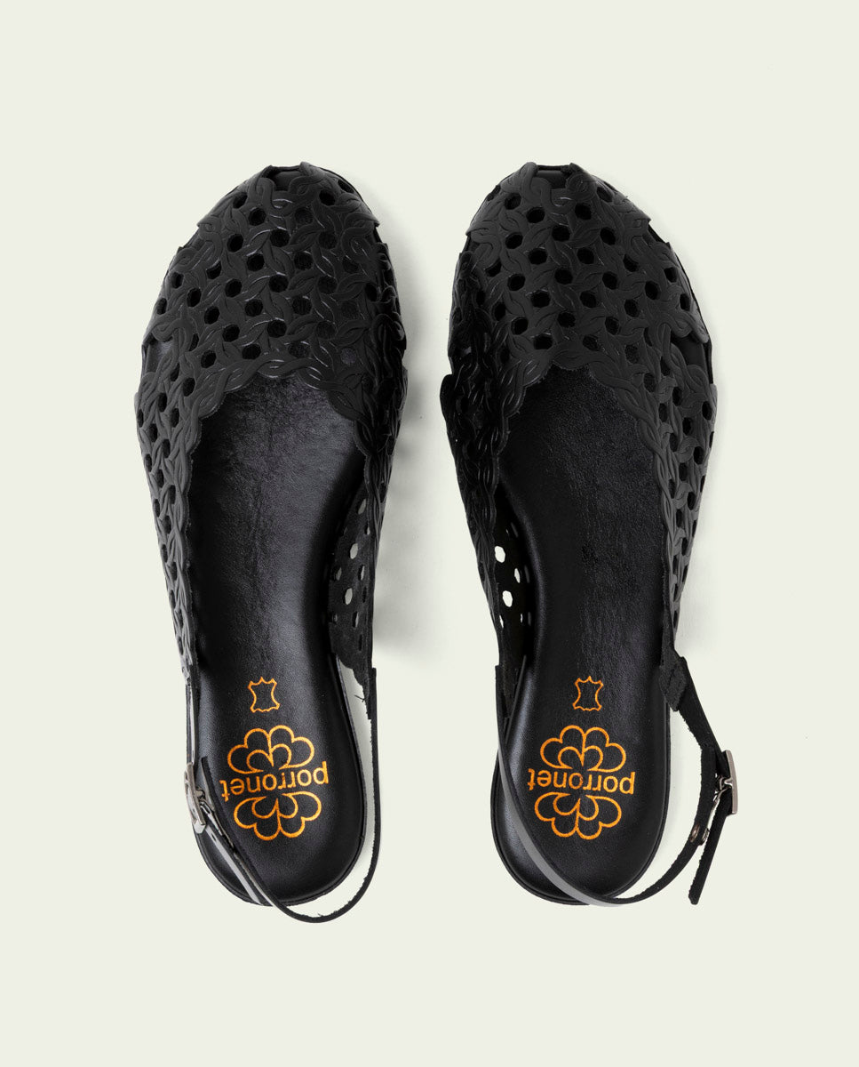 SANDALE PLATE EN CUIR AGATE NOIR