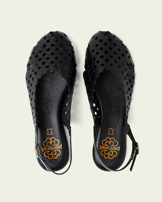 SANDALE PLATE EN CUIR AGATE NOIR