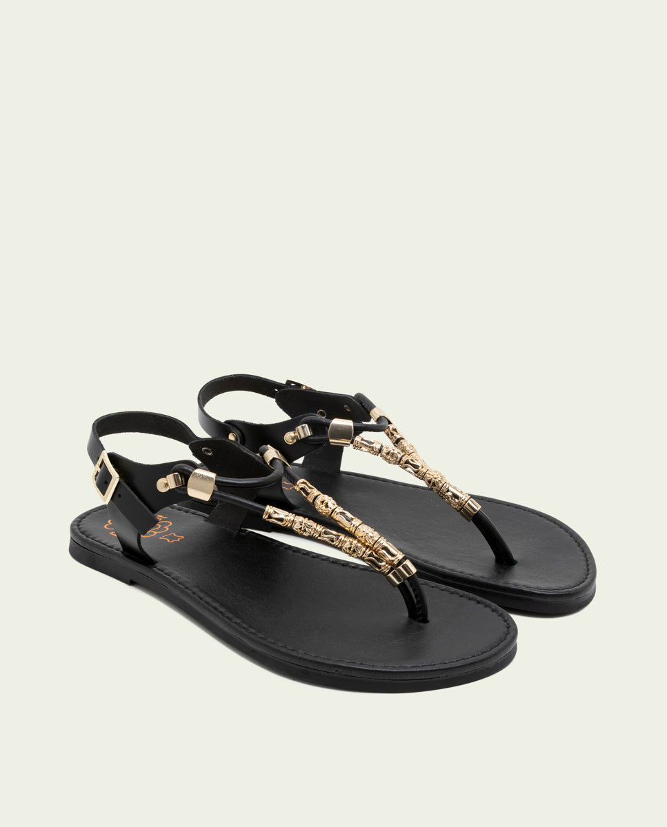 SANDALE À ORTEAUX EN CUIR ADA NOIR