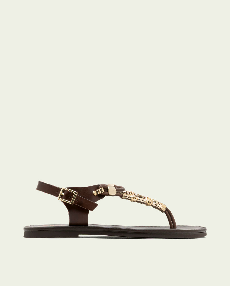SANDALE À ORTEAUX EN CUIR ADA MOKA
