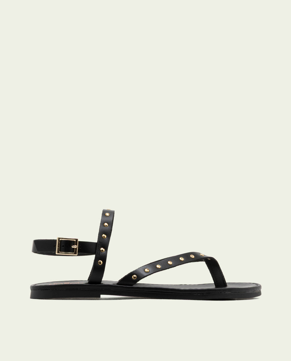 SANDALES PLATES EN CUIR À CLOUS ALESSANDRA NOIR