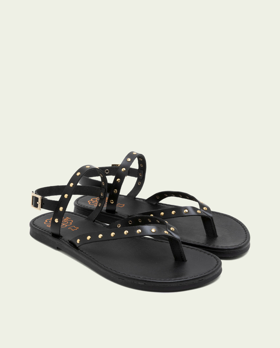 SANDALES PLATES EN CUIR À CLOUS ALESSANDRA NOIR