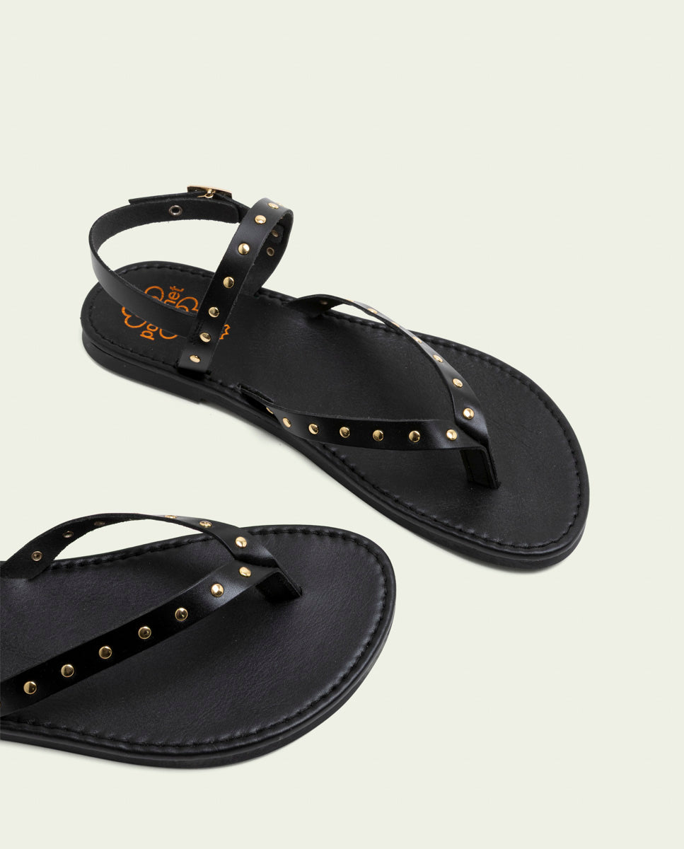 SANDALES PLATES EN CUIR À CLOUS ALESSANDRA NOIR