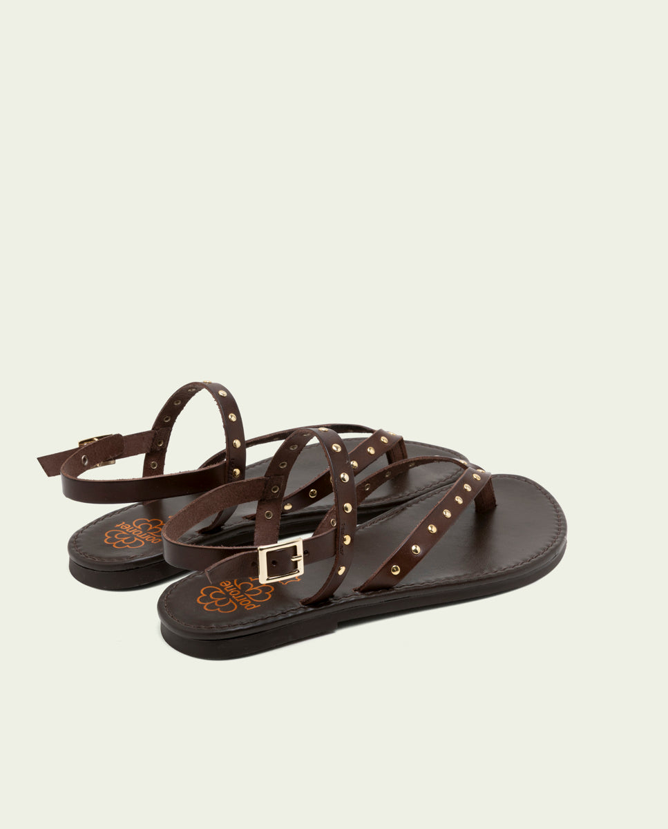 SANDALES PLATES EN CUIR À CLOUS ALESSANDRA MOKA