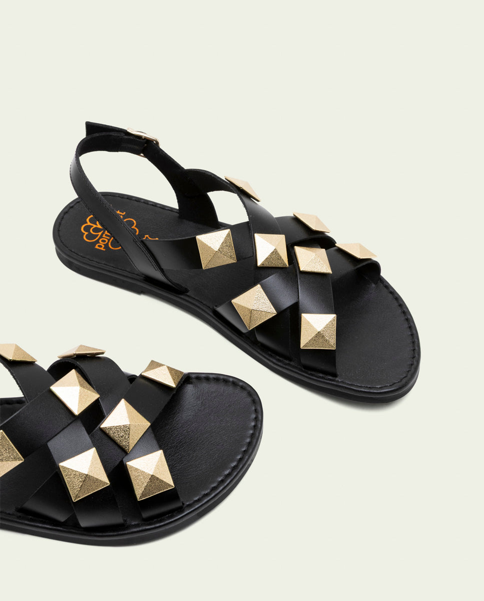 SANDALES PLATES EN CUIR ALEXA NOIR
