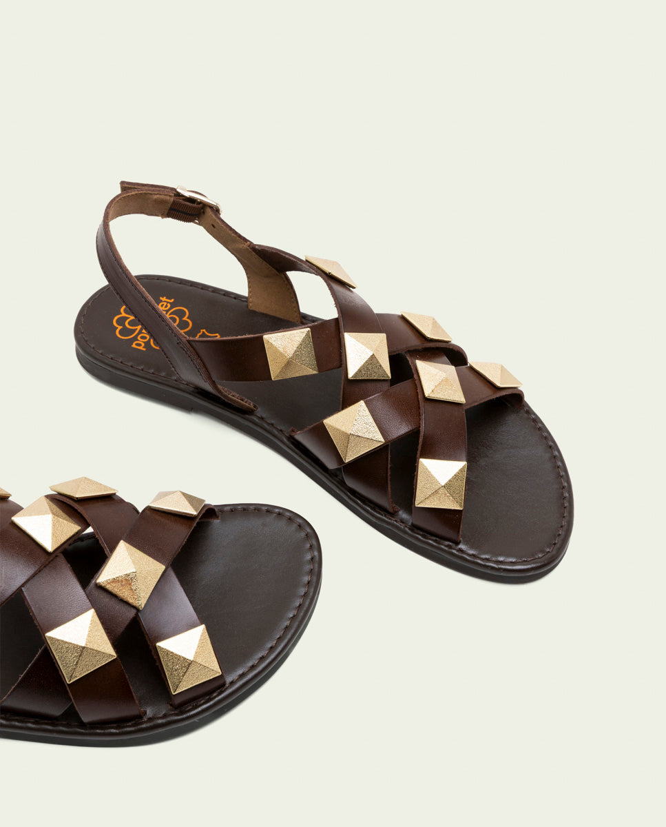 SANDALES PLATES EN CUIR ALEXA MOKA