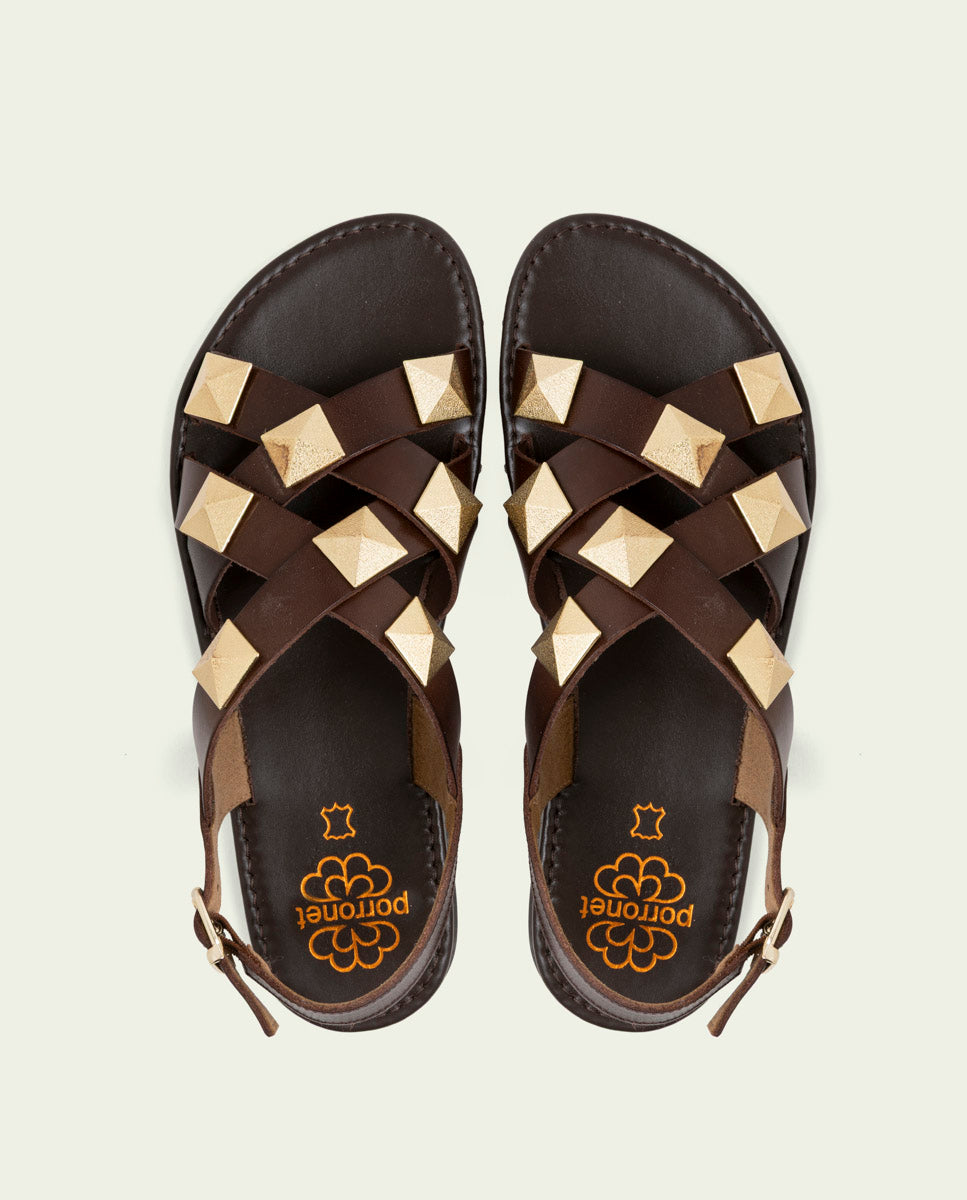 SANDALES PLATES EN CUIR ALEXA MOKA