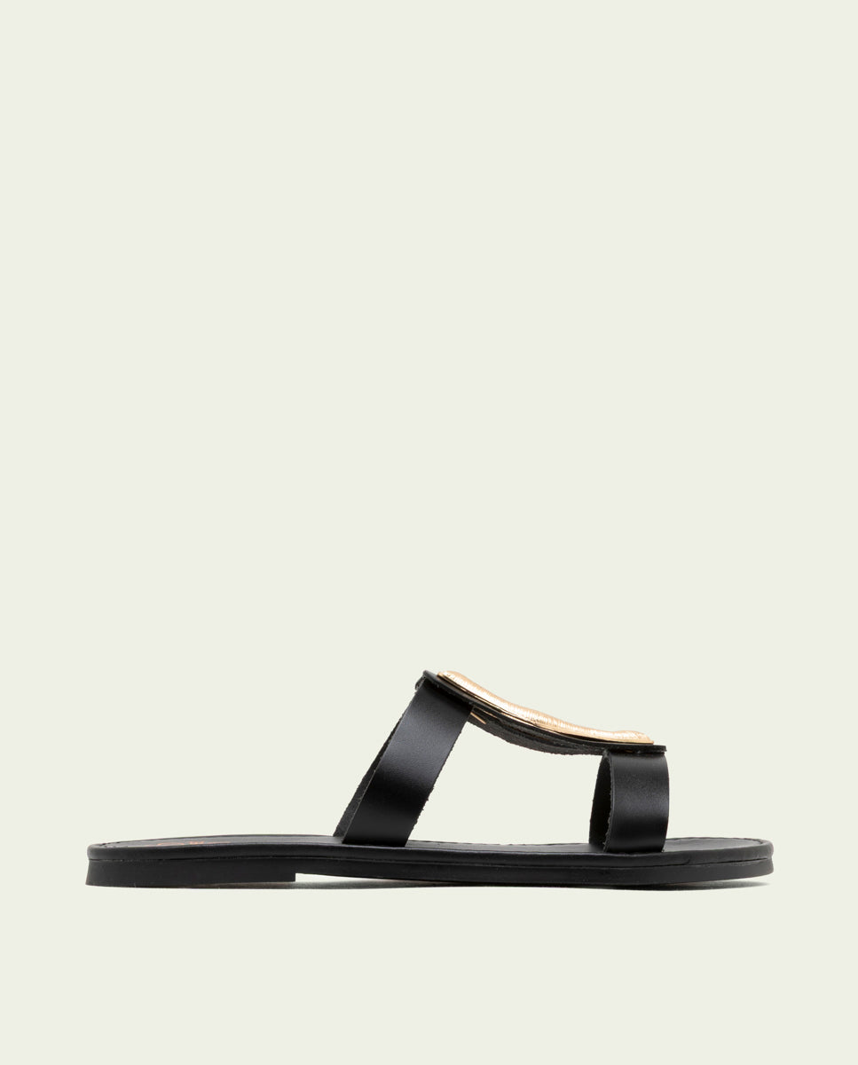 SANDALES PLATES EN CUIR AVEC ORNEMENT ALEIDA NOIR