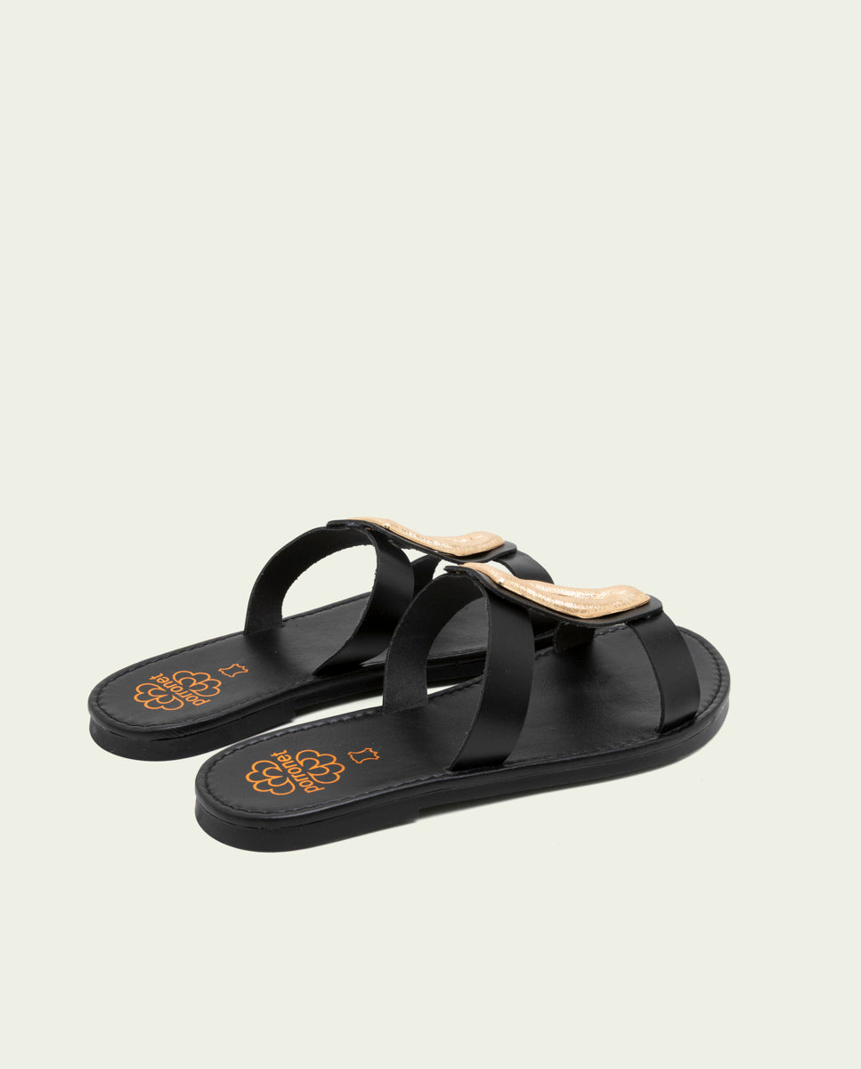 SANDALES PLATES EN CUIR AVEC ORNEMENT ALEIDA NOIR