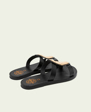 SANDALES PLATES EN CUIR AVEC ORNEMENT ALEIDA NOIR