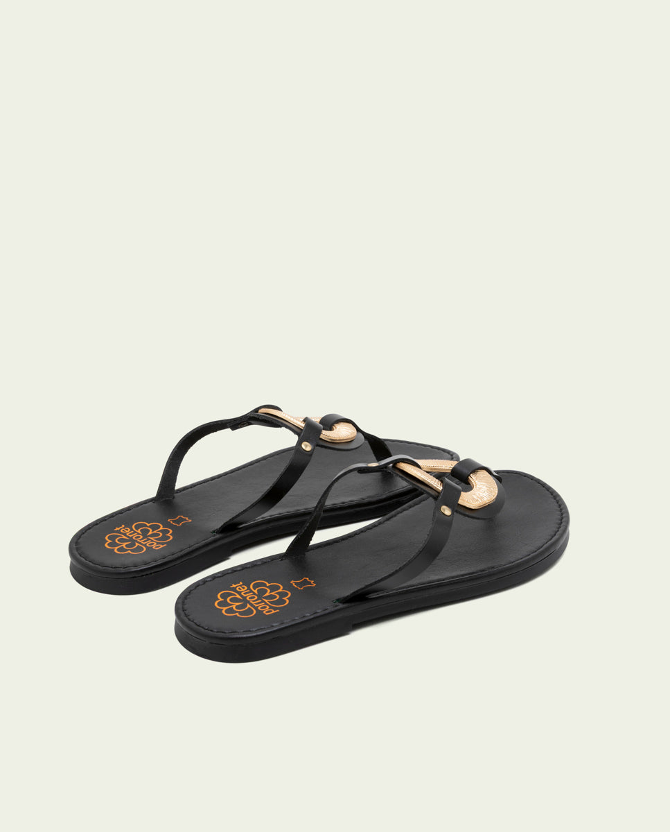 SANDALES ESCAVA EN CUIR AVEC ORNEMENT AMARAL NOIR