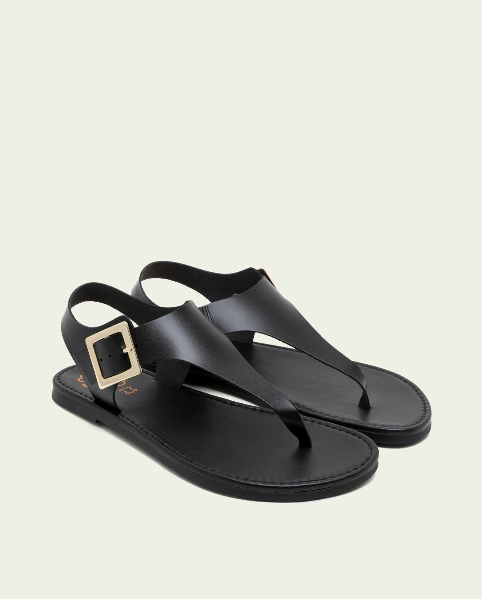 SANDALE PLATE EN CUIR ESCLAVE BOUCLE ANA NOIRE