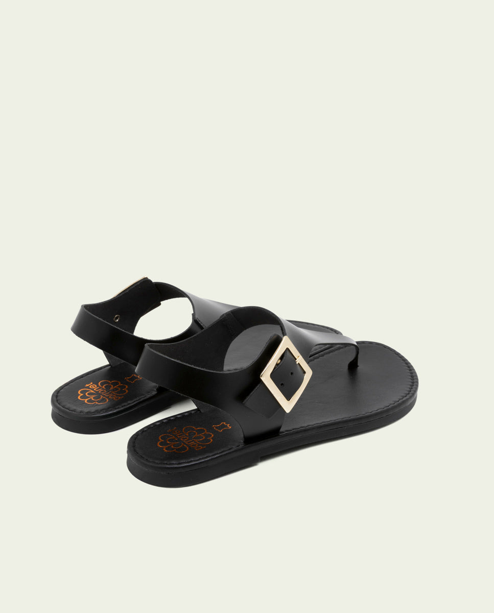 SANDALE PLATE EN CUIR ESCLAVE BOUCLE ANA NOIRE
