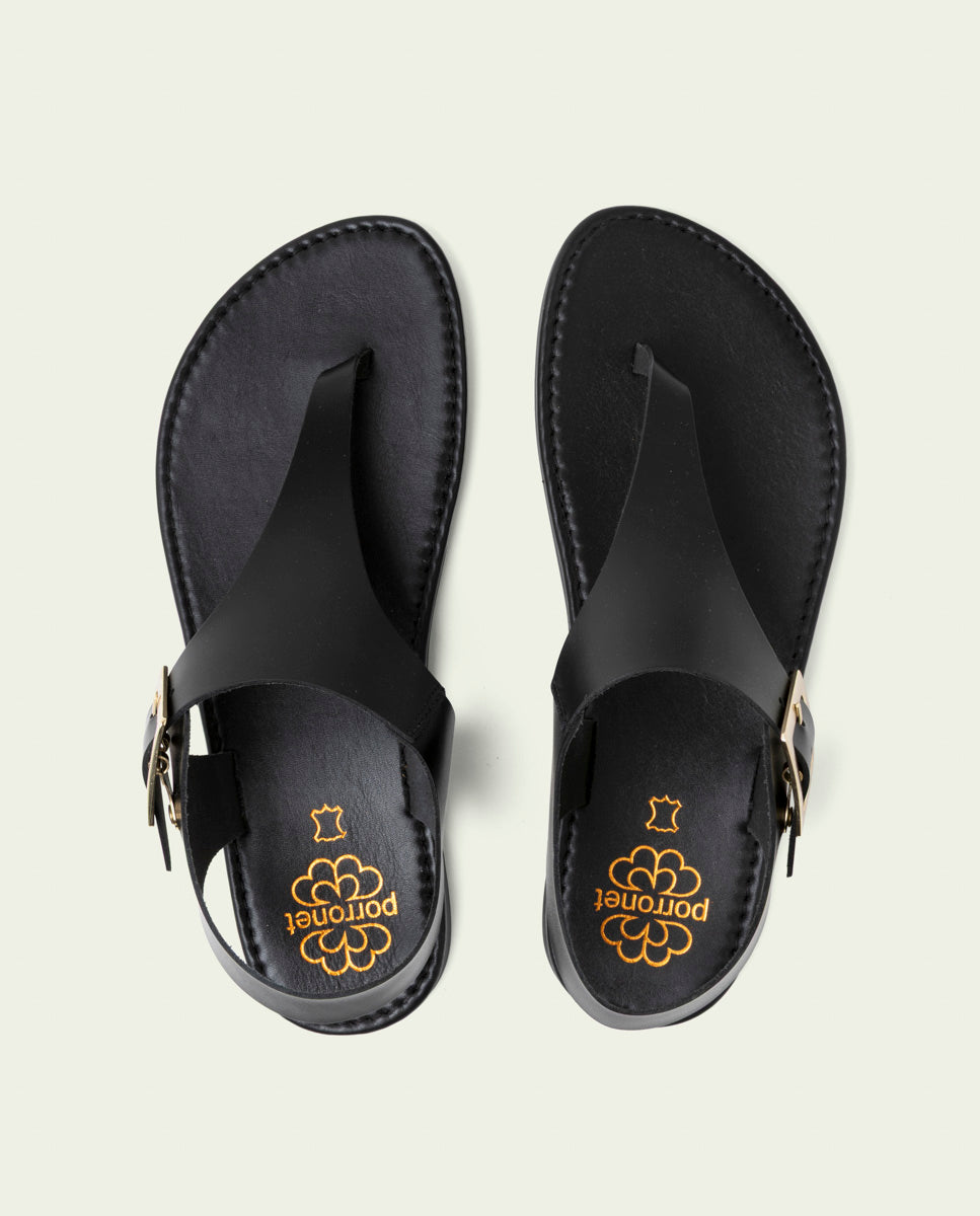 SANDALE PLATE EN CUIR ESCLAVE BOUCLE ANA NOIRE