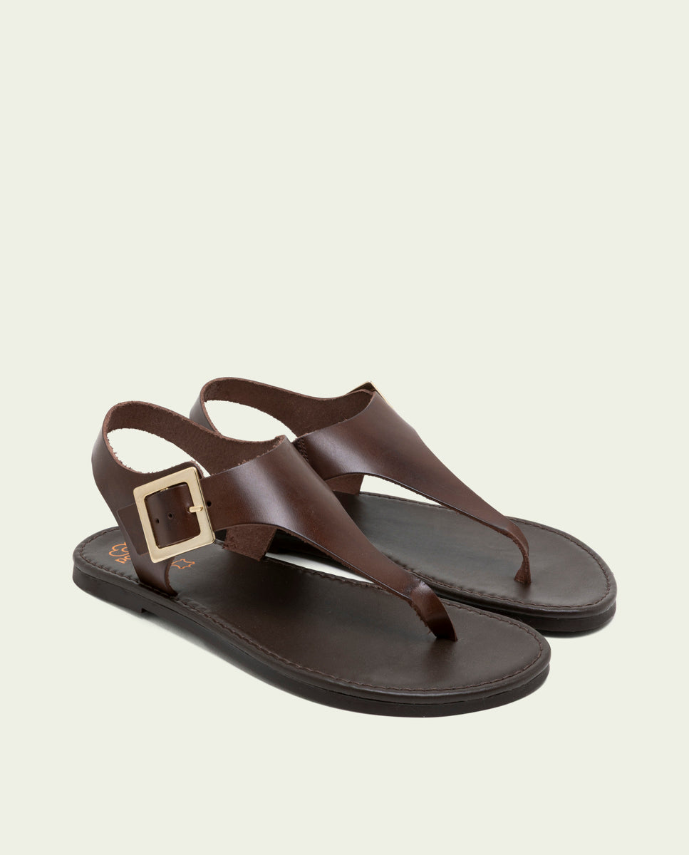 SANDALE PLATE EN CUIR ESCLAVE BOUCLE ANA MOKA