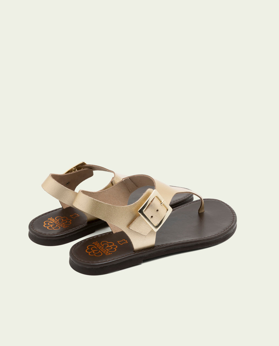 SANDALE PLATE EN CUIR ESCLAVE BOUCLE ANA OR